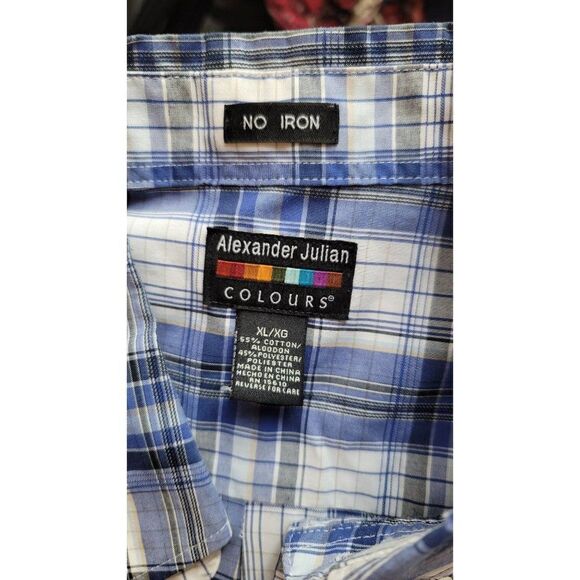 Alexander Julian No Iron Button Down Blue Plaid Shirt in XL - Picture 3 of 7